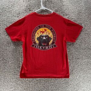 Heybo Shirt Mens Large Red Outdoors Hunting Cotton Casual Short Sleeve Logo Crew